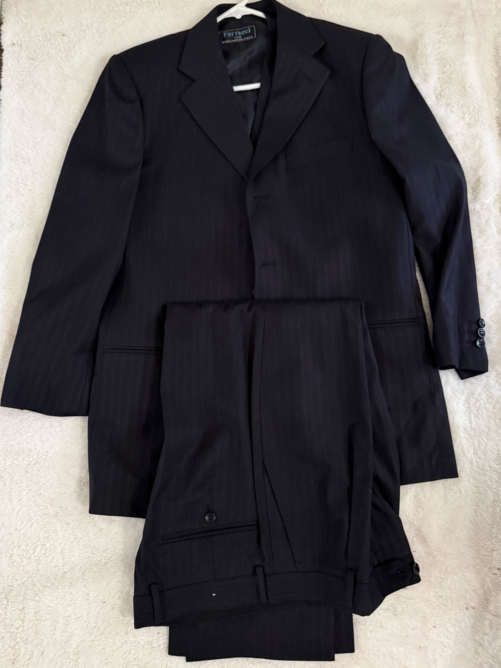 Ferrecci Men's Dark Black Pinstripe three -Piece Suit